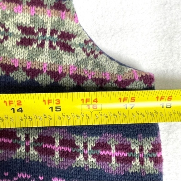 Chaps Denim Fair Isle Multi-Color Kinit Pattern Button Front Sweater Vest Medium - Picture 4 of 6